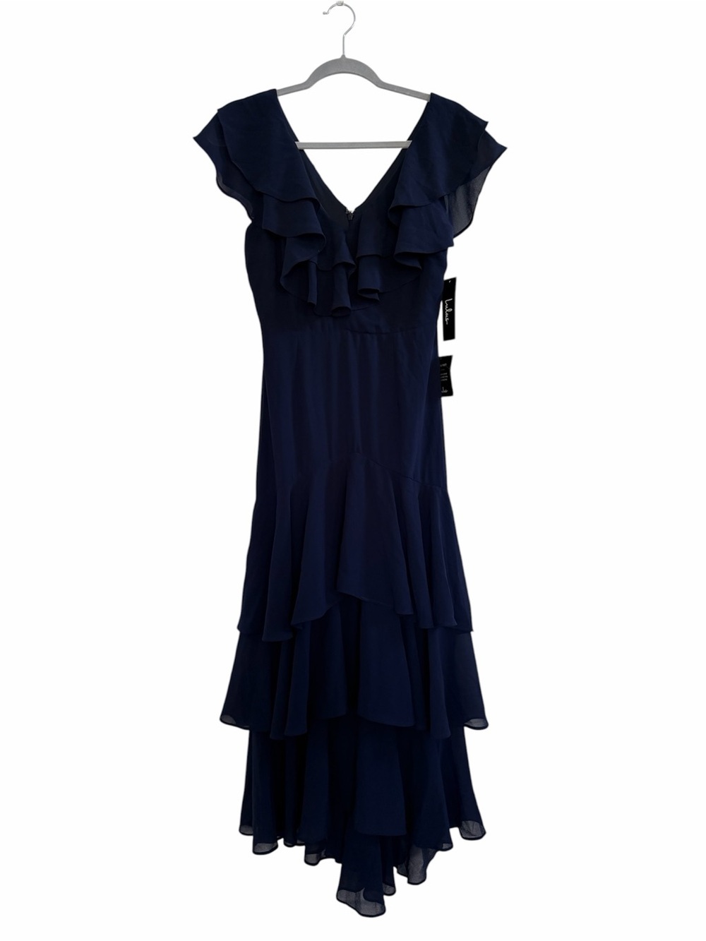 Lulus Betsey Navy Blue Ruffled Midi Dress NWT XS - Picture 3 of 6
